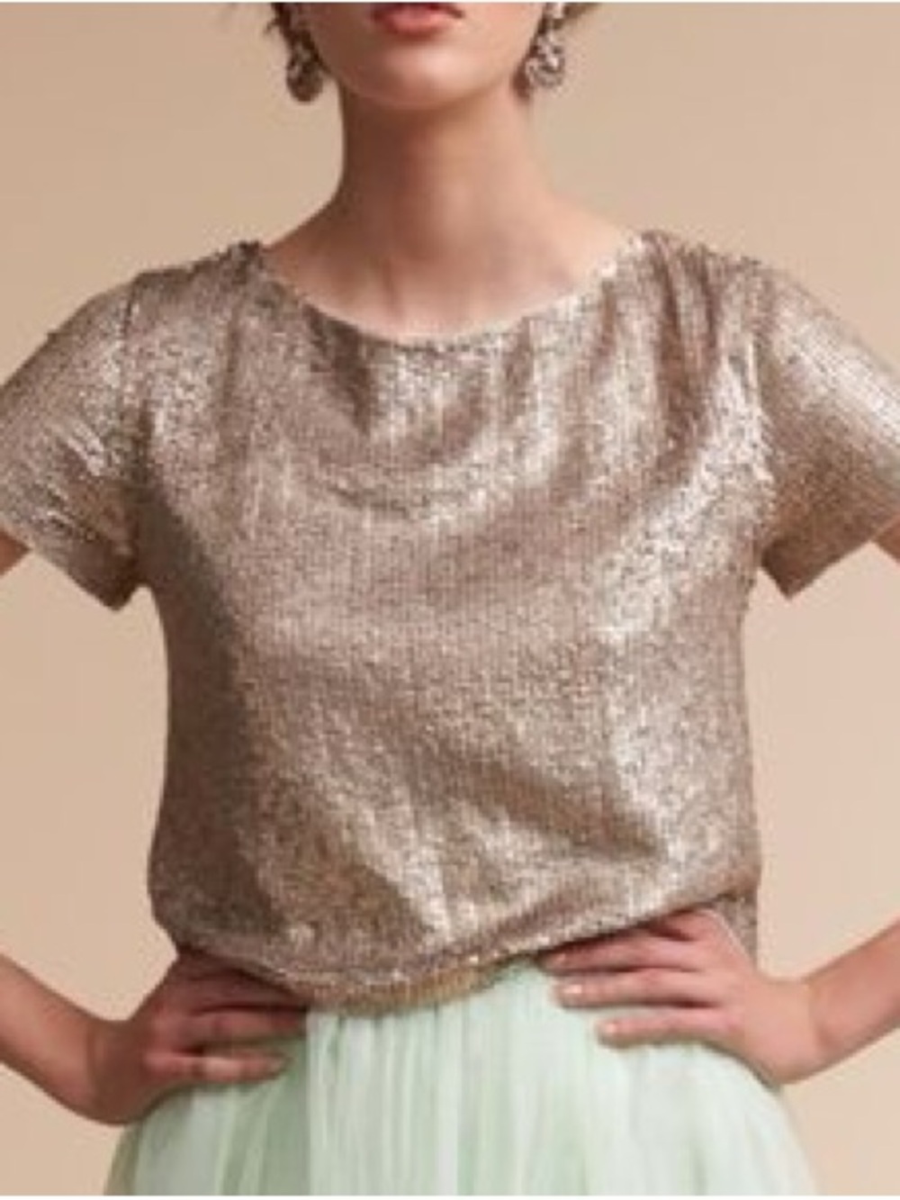 BHLDN Ellery Gold Sequin Glam Night Out Top Sz M